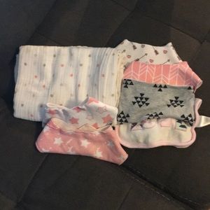 6 Baby Girl Bibs & 1 Top Quality Receiving Blanket